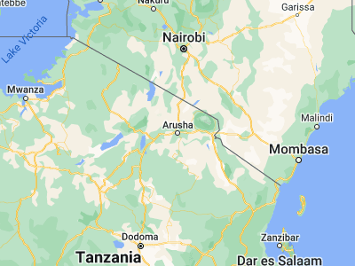 Map showing location of Arusha (-3.36667, 36.68333)