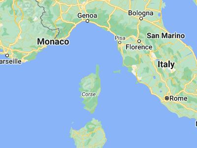 Map showing location of Bastia (42.70278, 9.45)