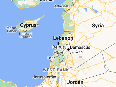 Map showing location of Beirut (33.88894, 35.49442)