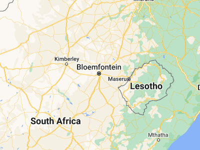 Map showing location of Bloemfontein (-29.12106, 26.214)