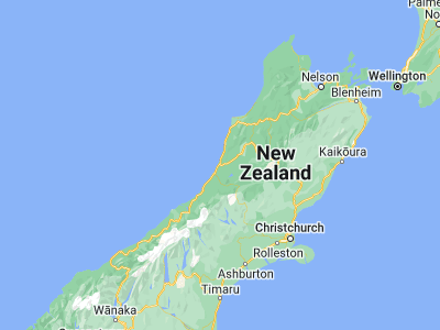 Map showing location of Greymouth (-42.46667, 171.2)