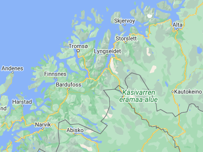 Map showing location of Hatteng (69.27072, 19.95944)