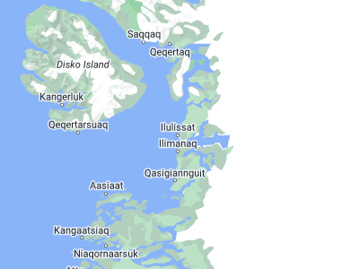 Map showing location of Ilulissat (69.21667, -51.1)