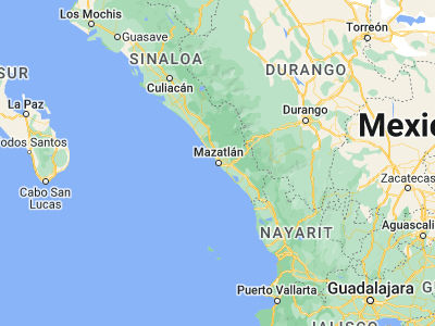 Map showing location of Mazatlán (23.2329, -106.40616)