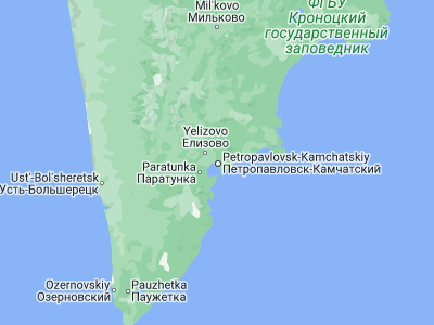 Map showing location of Petropavlovsk-Kamchatskiy (53.0465, 158.65131)