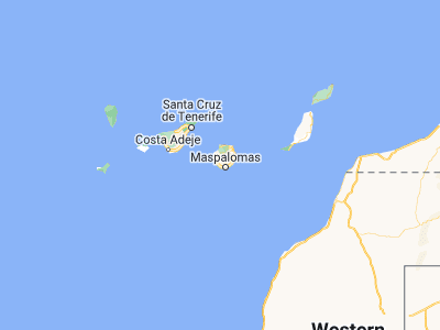 Map showing location of Puerto Rico (27.78943, -15.71045)