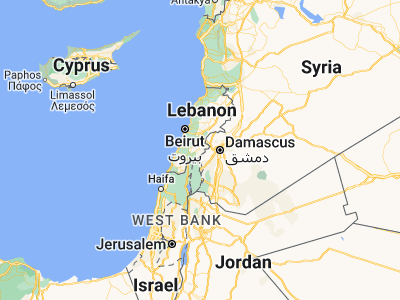 Map showing location of Râchaïya el Ouadi (33.49806, 35.83972)