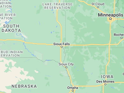 Map showing location of Sioux Falls (43.54997, -96.70033)