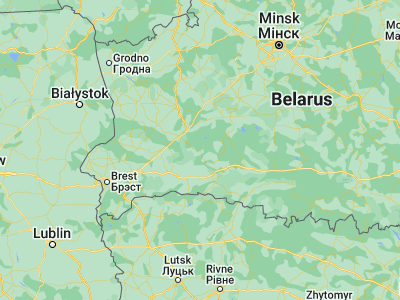 Map showing location of Tsyelyakhany (52.5175, 25.8429)