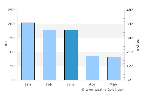 Apiaí average rain in February
