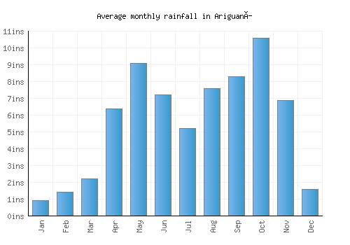 Ariguaní monthly rainfall chart (inches)