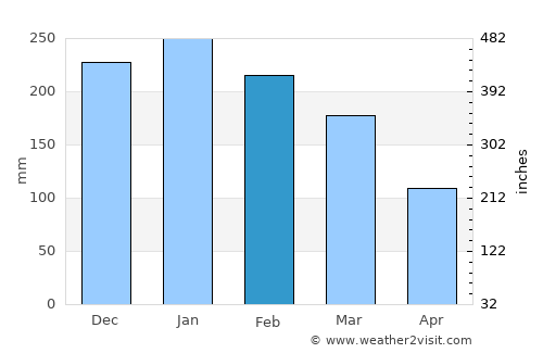 Barão de Melgaço average rain in February
