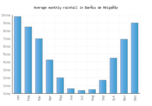 Barão de Melgaço monthly rainfall chart (inches)