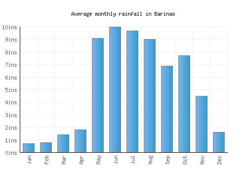 Barinas monthly rainfall chart (inches)