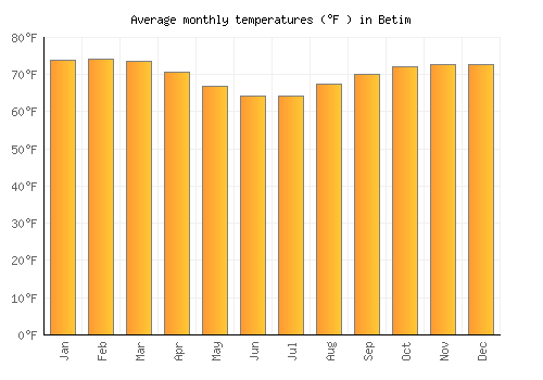 Betim average temperature chart (Fahrenheit)