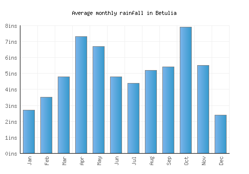 Betulia monthly rainfall chart (inches)