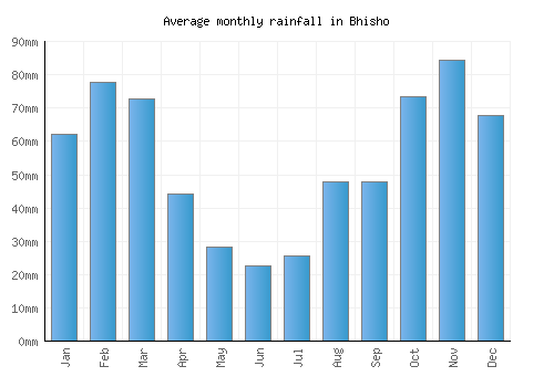 Bhisho monthly rainfall chart (mm)