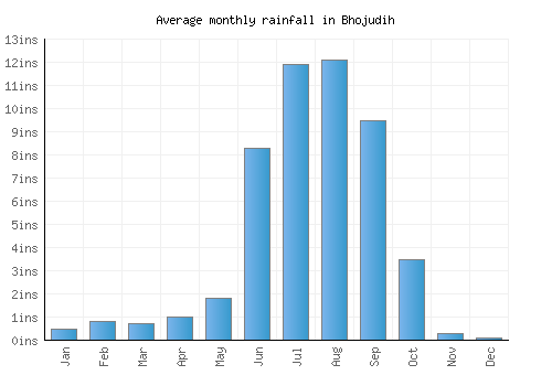 Bhojudih monthly rainfall chart (inches)