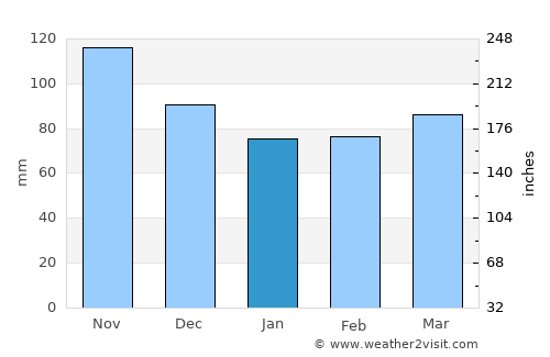 Bibione average rain in January