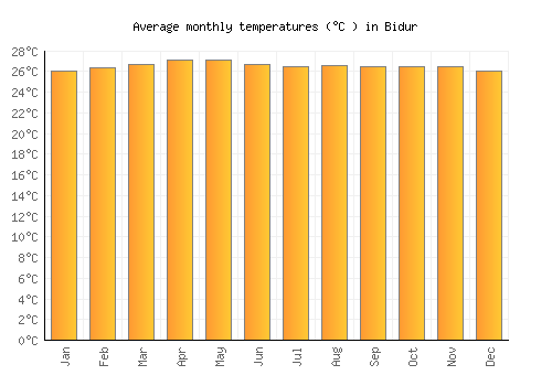 Bidur average temperature chart (Celsius)