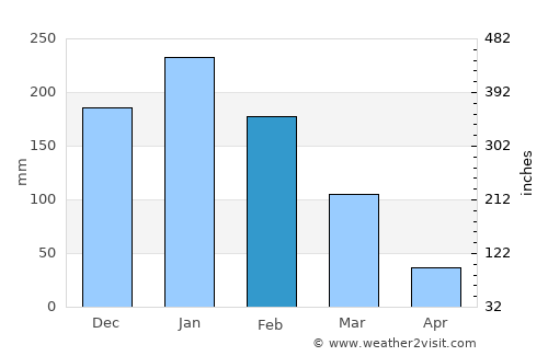 Bindura average rain in February