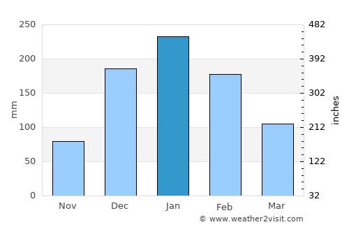 Bindura average rain in January