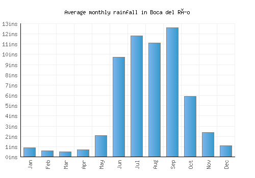 Boca del Río monthly rainfall chart (inches)