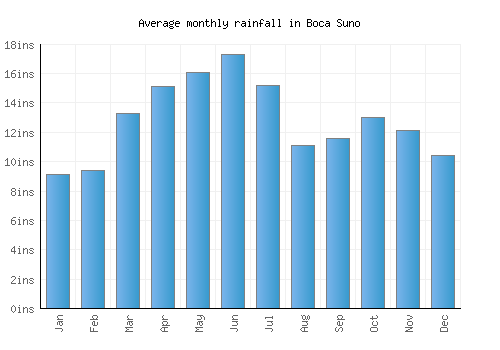 Boca Suno monthly rainfall chart (inches)