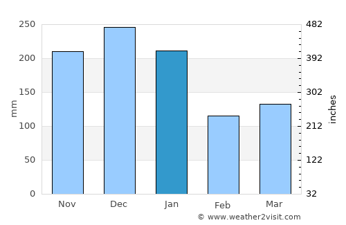 Bocaiúva average rain in January