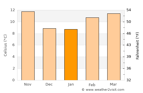 Bodega Bay average temperature in January