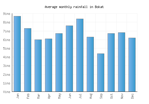 Bokat monthly rainfall chart (inches)