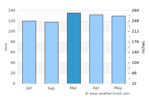 Bolivar average rain in March