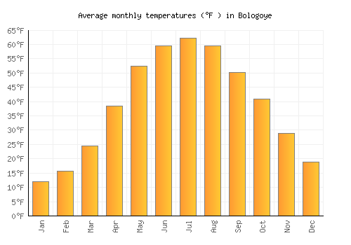 Bologoye average temperature chart (Fahrenheit)