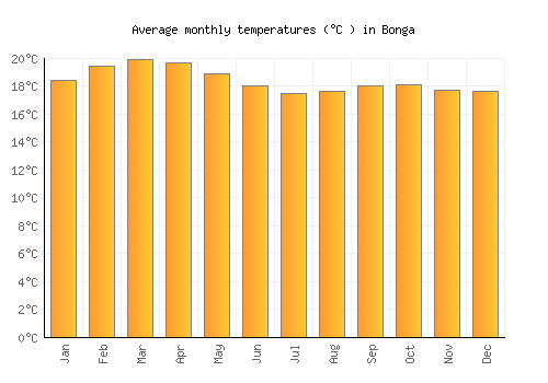 Bonga average temperature chart (Celsius)