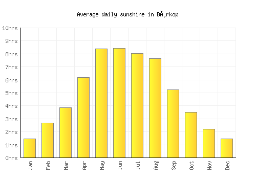 Børkop average daily sunshine chart