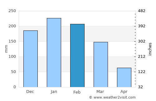 Botucatu average rain in February