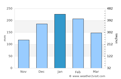 Botucatu average rain in January