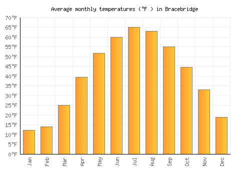 Bracebridge average temperature chart (Fahrenheit)