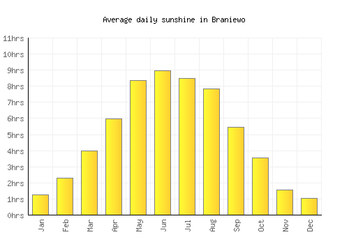 Braniewo average daily sunshine chart