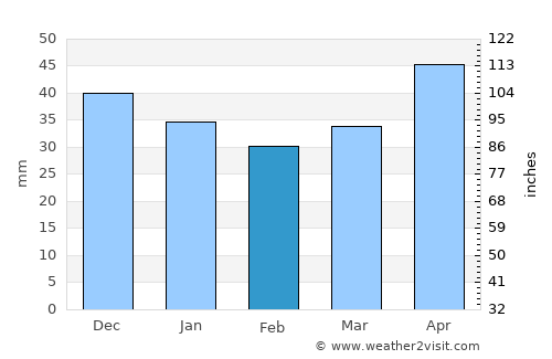 Brzeziny average rain in February