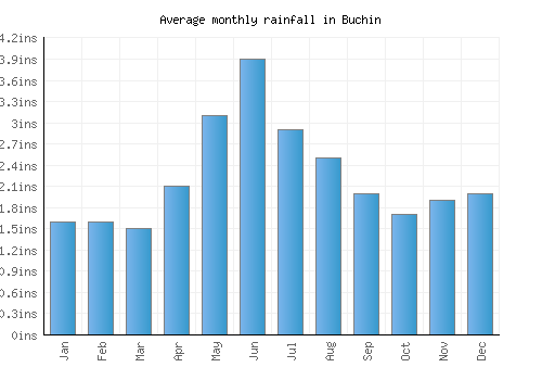 Buchin monthly rainfall chart (inches)