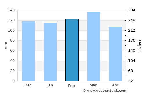Buena Vista average rain in February