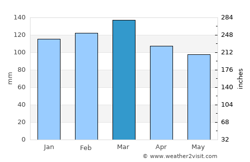 Buena Vista average rain in March