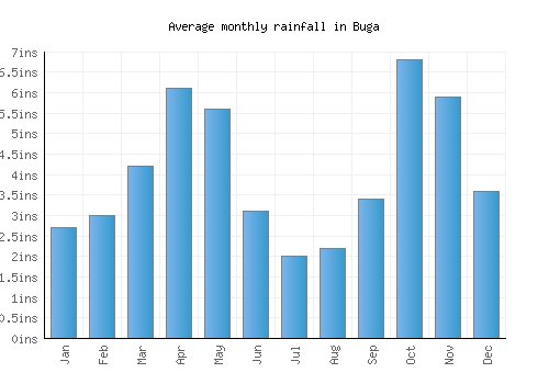 Buga monthly rainfall chart (inches)