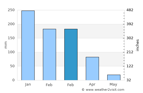 Buritis average rain in February