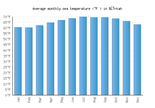 Būrkah average sea temperature chart (Fahrenheit)