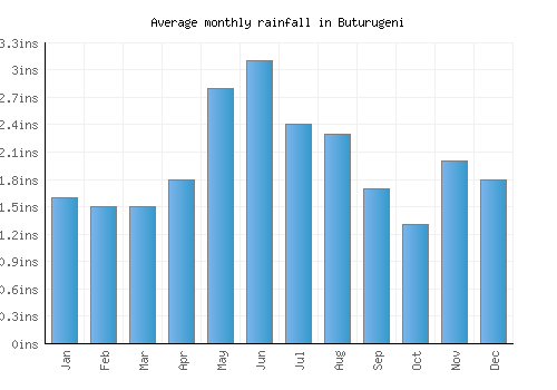 Buturugeni monthly rainfall chart (inches)