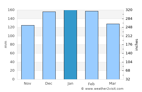 Caçador average rain in January
