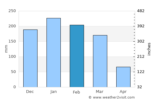 Caçapava average rain in February