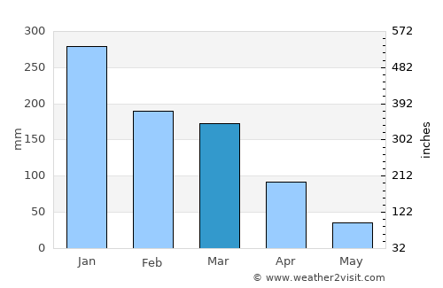 Caldas Novas average rain in March